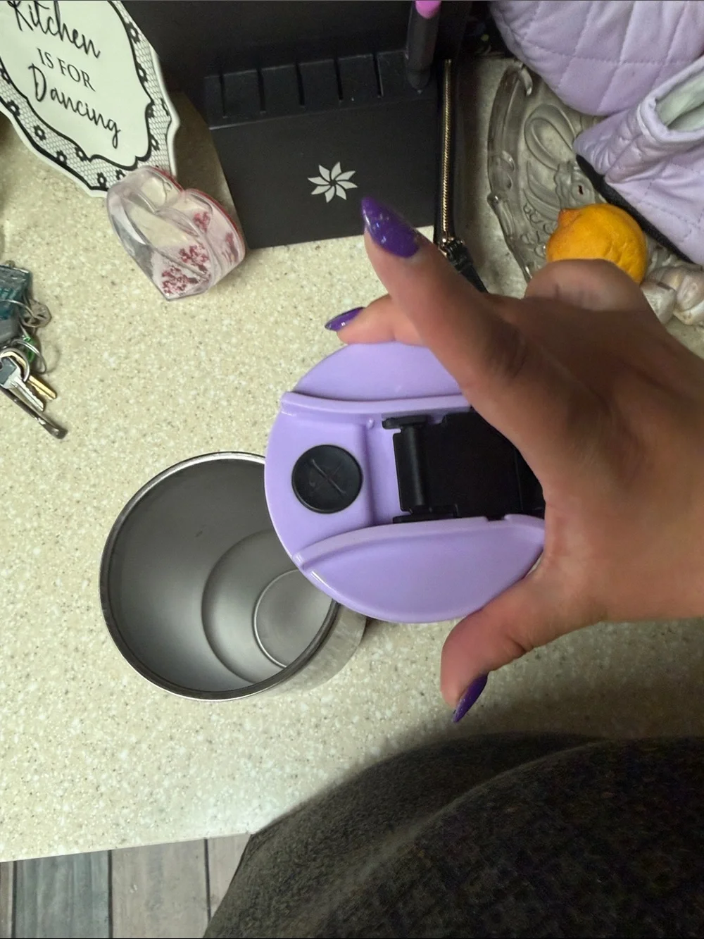 Juicy Couture Lavender Travel Mug with Black Heart Logo